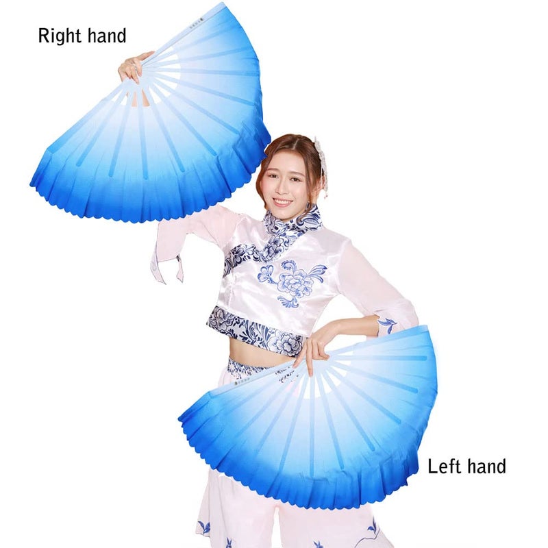 ZooBoo 1pair Plastic Taichi Kungfu Fan Dancing Fans Martial Arts Sports Folding Hand Fan 13inch (Blue) - Image 2